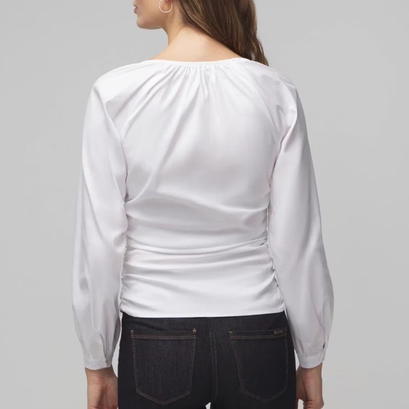 WHBM Long Sleeve Ruched V-Neck Poplin Top - Picture 2 of 6